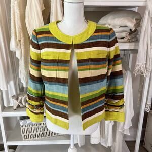 Anthracite women's sz. 10, 3/4 sleeve 100% cotton horizontal striped jacket 1347